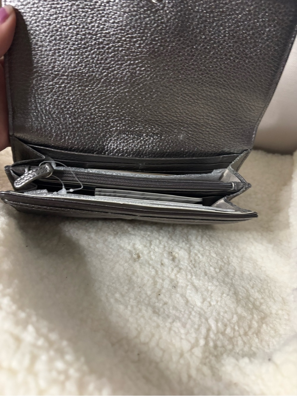 Michael Kors Metallic Pewter MK Logo Clutch Wallet - Picture 2 of 3